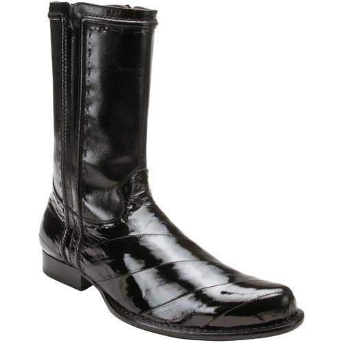 Belvedere "Fino" Black Genuine Eel and Calf Skin Boots